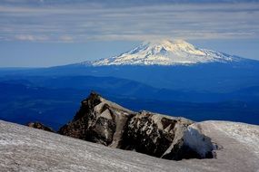 Landscape with the snow on the volcano