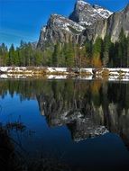 landscape is reflected in river in yosemite national park