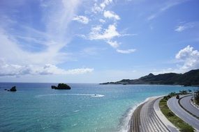 Panorama of a coastal highway in Okinawa Prefecture in Japan