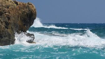 Rock cliff Wave Smashing Sea Blue