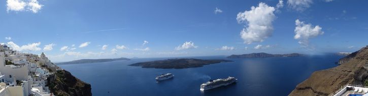 panorama of the Mediterranean Sea from Santorini island in Greece