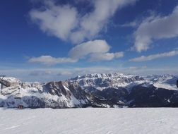 panorama of dolomites in the snow in south tyrol