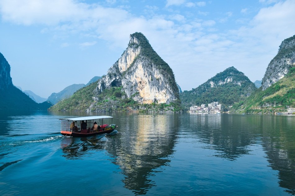 mountain range near the lake