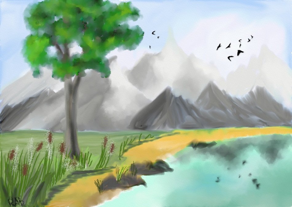 Mountains and Lake drawing