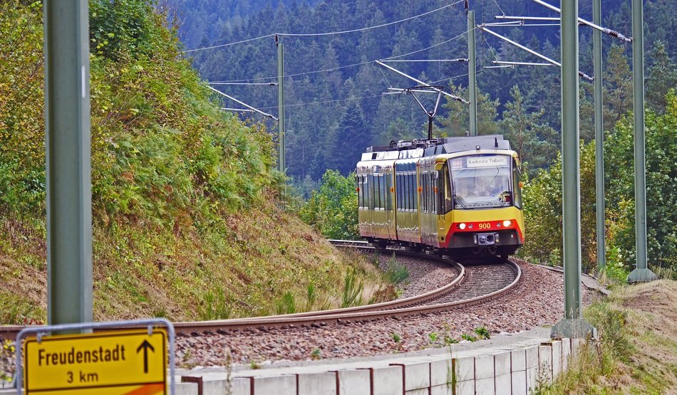 high-speed tram on the railway line