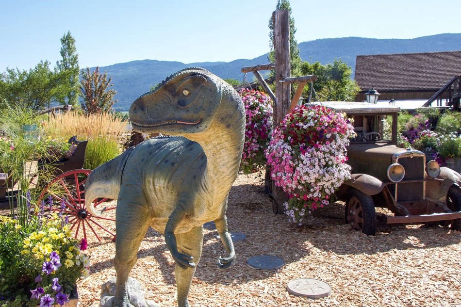 statue of a dinosaur in a national park in British Columbia