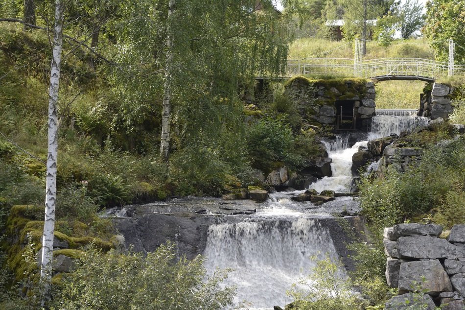 Sweden Waterfall Green Trees