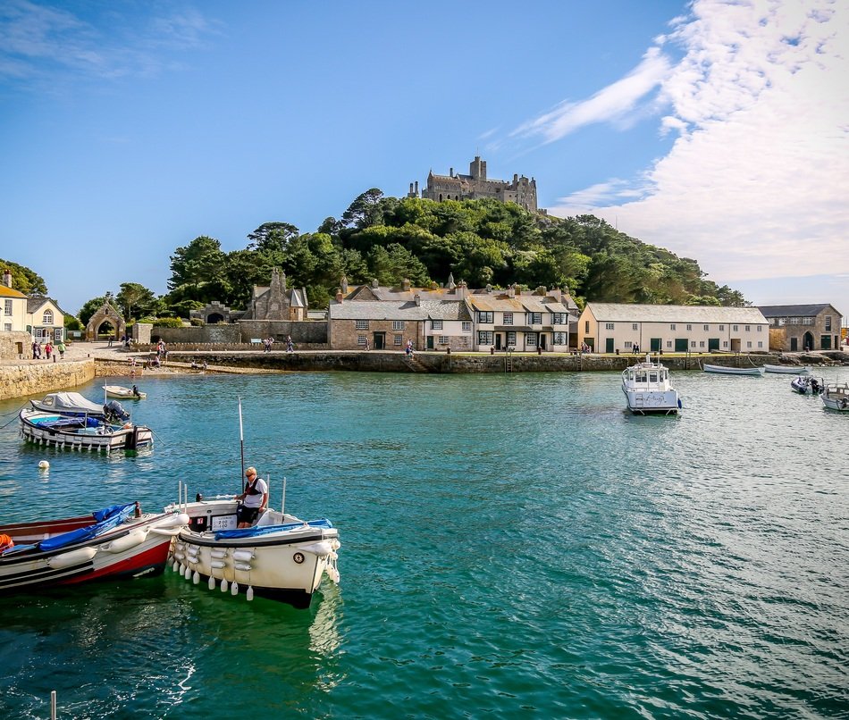 panoramic view of the harbor on St. Michaels Mount