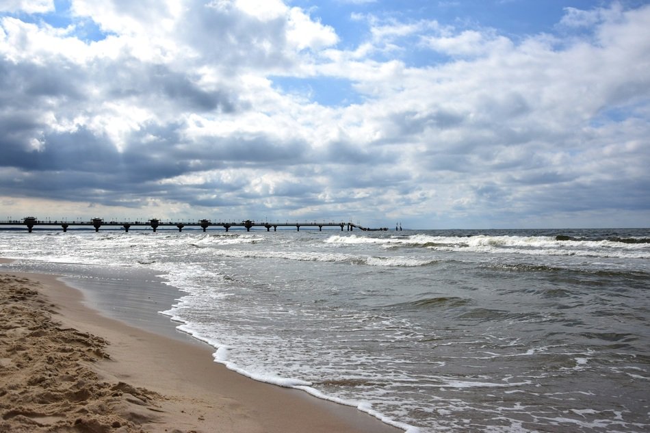 distant view of the pier on the Baltic Sea