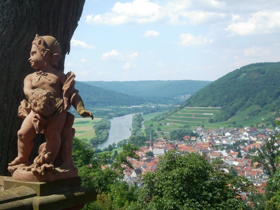 sculpture of an angel on the background of the city