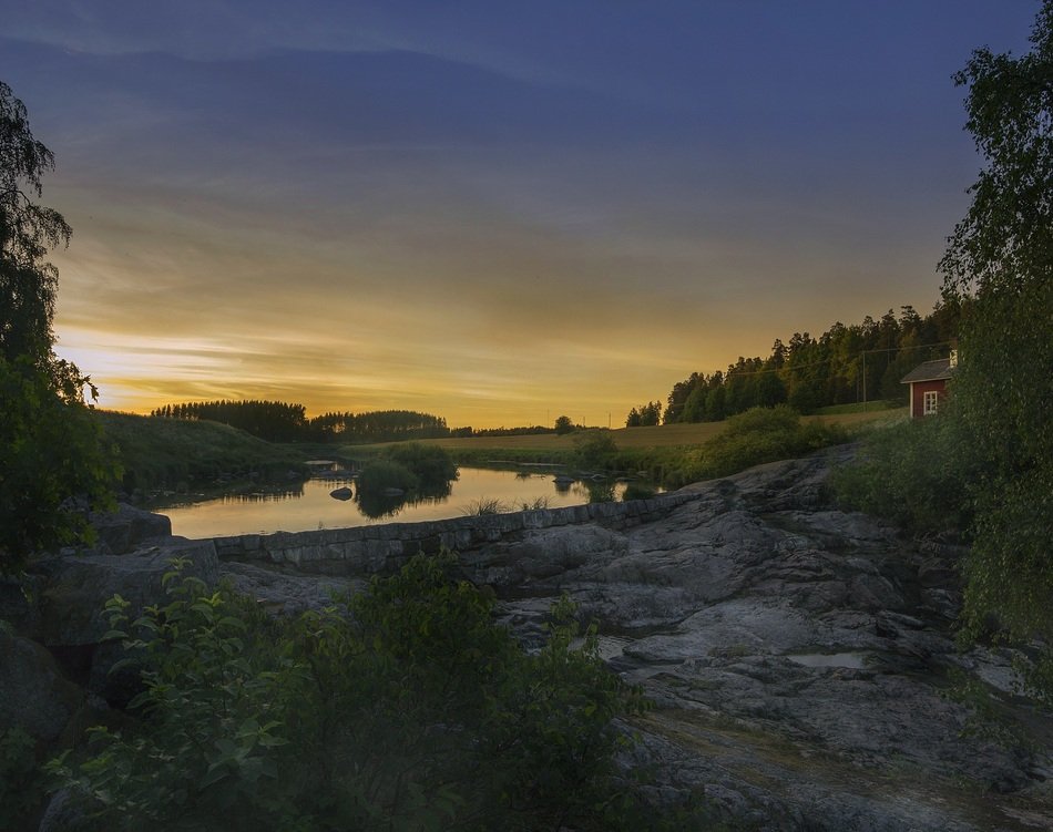 rapids on the river in the evening