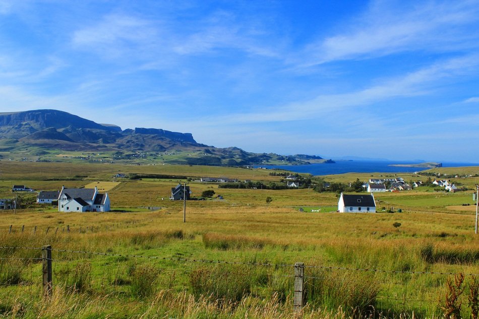 panorama of a village on the isle of skye in scotland