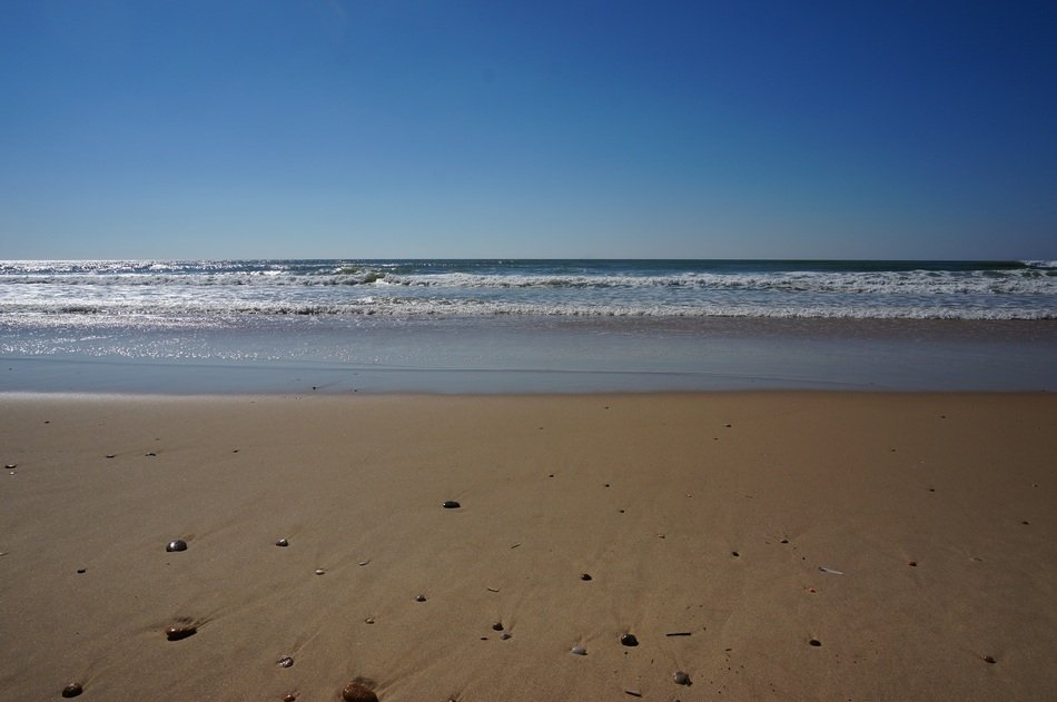 empty Ocean beach under blue sky