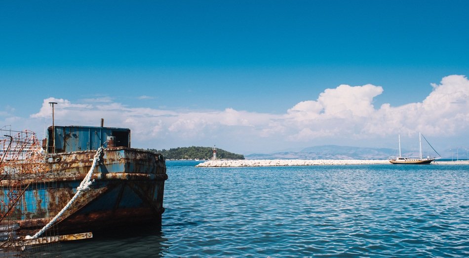 old ship in the ocean