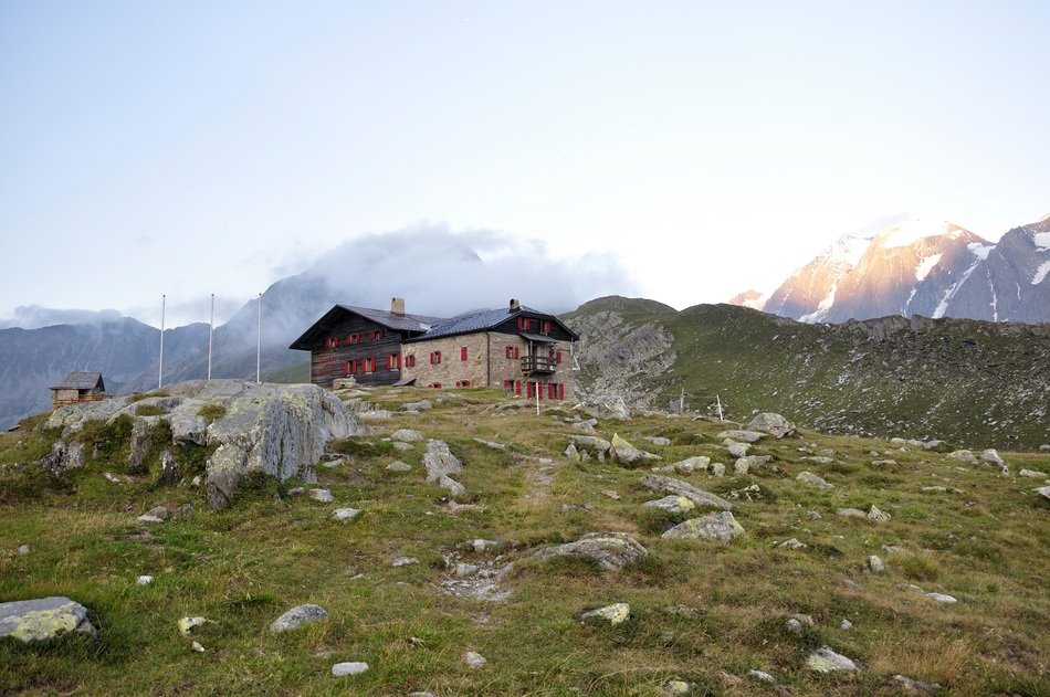 mountain hut on Alpine meadow