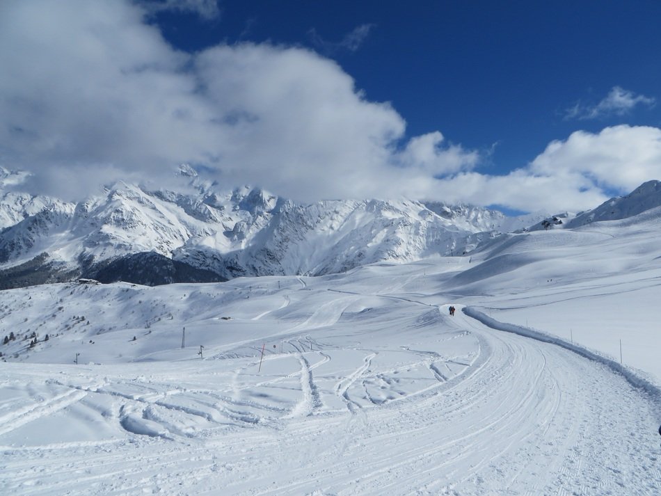 landscape of skiing resort in Les Contamines-Montjoie