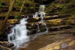 water cascade in the forest close up
