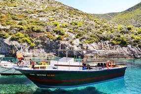 tourist boat off the coast of Zakynthos island, Greece