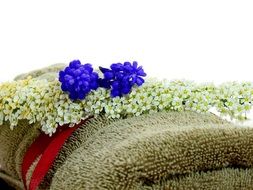 towel and decorative flowers