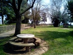 wooden table benches for relaxing in the park