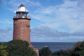 brick lighthouse on the shore of the Baltic Sea