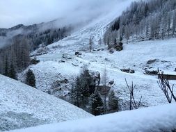 Snowy mountains on the beautiful winter panorama