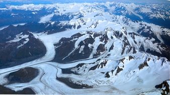Aerial view of the glacier in Alaska