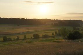 sunset on the rural fields