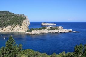 panorama of cliffs on the sunny coast of ibiza