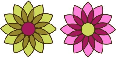 graphic image of two flowers with colorful petals