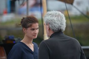 couple at a street festival in hamburg on a blurred background