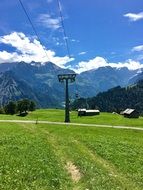 landscape of Mountain railway among green fields in Switzerland