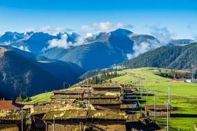 panorama of a settlement in the mountains of tibet