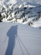 shadow of a skier on a snowy mountainside