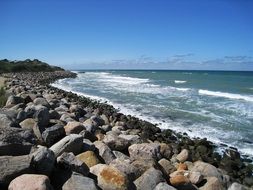 landscape of large round stones on the shore of the North Sea