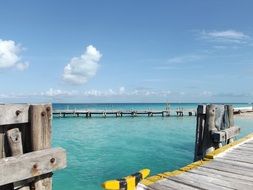 wooden piers in sunny caribbean