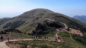 tourists on mullayangiri mountain in india