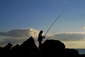 Fisherman t\rock outlines evening view