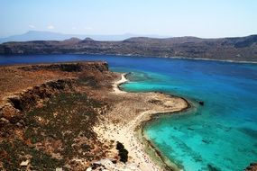 colorful mountain Landscape with blue bay, Top View, greece