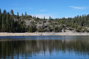 rocky shore of the lake in America