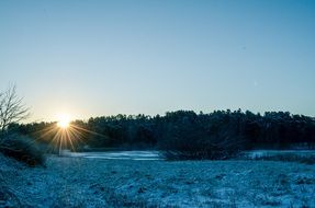 bright sunset in sweden winter day