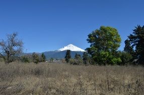 distant view of popocatepetl volcano in mexico