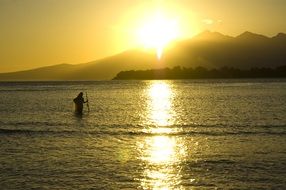 bright sunrise over the ocean in asia