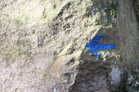big blue arrow on a big stone