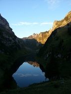Sunshine on the lake and mountains