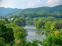panorama of the river among the picturesque landscape near the city of sanok in poland