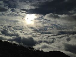 the sun behind the white clouds in the sky