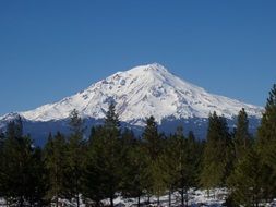 distant view of a snowy mountain in california