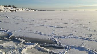 Pack Ice on winter Sea panorama