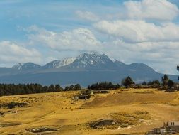 Landscape with the volacno with the snow on it